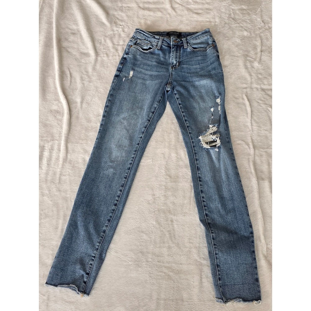 Judy Blue Distressed Skinny Jeans Light Wash Raw Hem‎ Women's Size 1/25